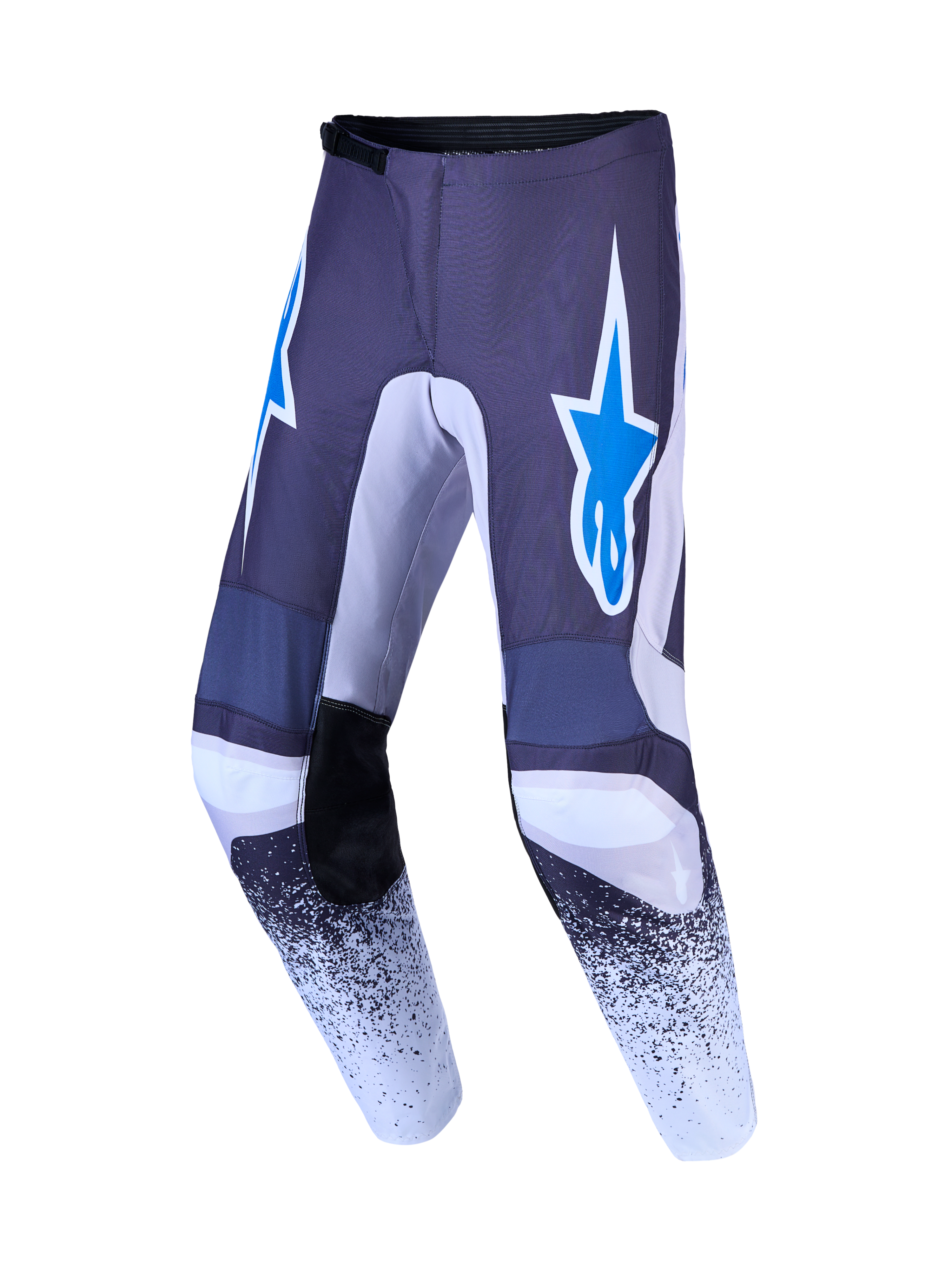 Alpinestars Fluid Drag, calças de motocross para homem, cinzentas e azuis, polifabric reforçado com logótipo de estrela.