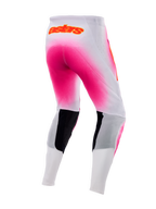 Alpinestars Calças Supertech AFD MIG Edição Limitada, calças de motocross para homem, rosa fluo e branco, vista traseira exibindo detalhes de ventilação e tecido elástico avançado
