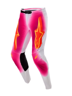 Alpinestars Calças Supertech AFD MIG Edição Limitada, calças de motocross para homem, rosa fluo e brancas com painéis de joelho em couro