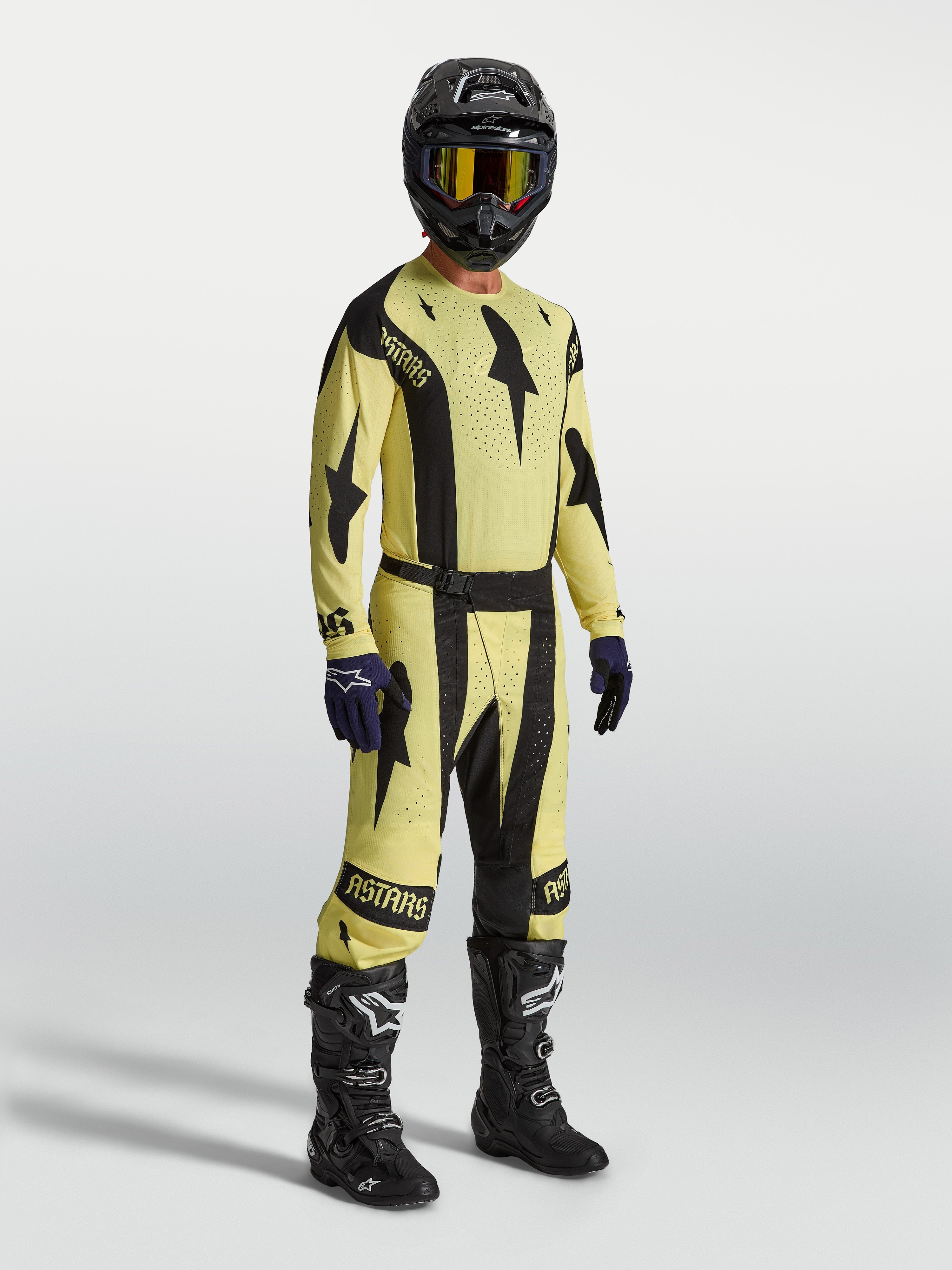 Alpinestars Techstar Atrox, conjunto e calças de motocross para homem, amarelo e preto, construção elástica durável.
