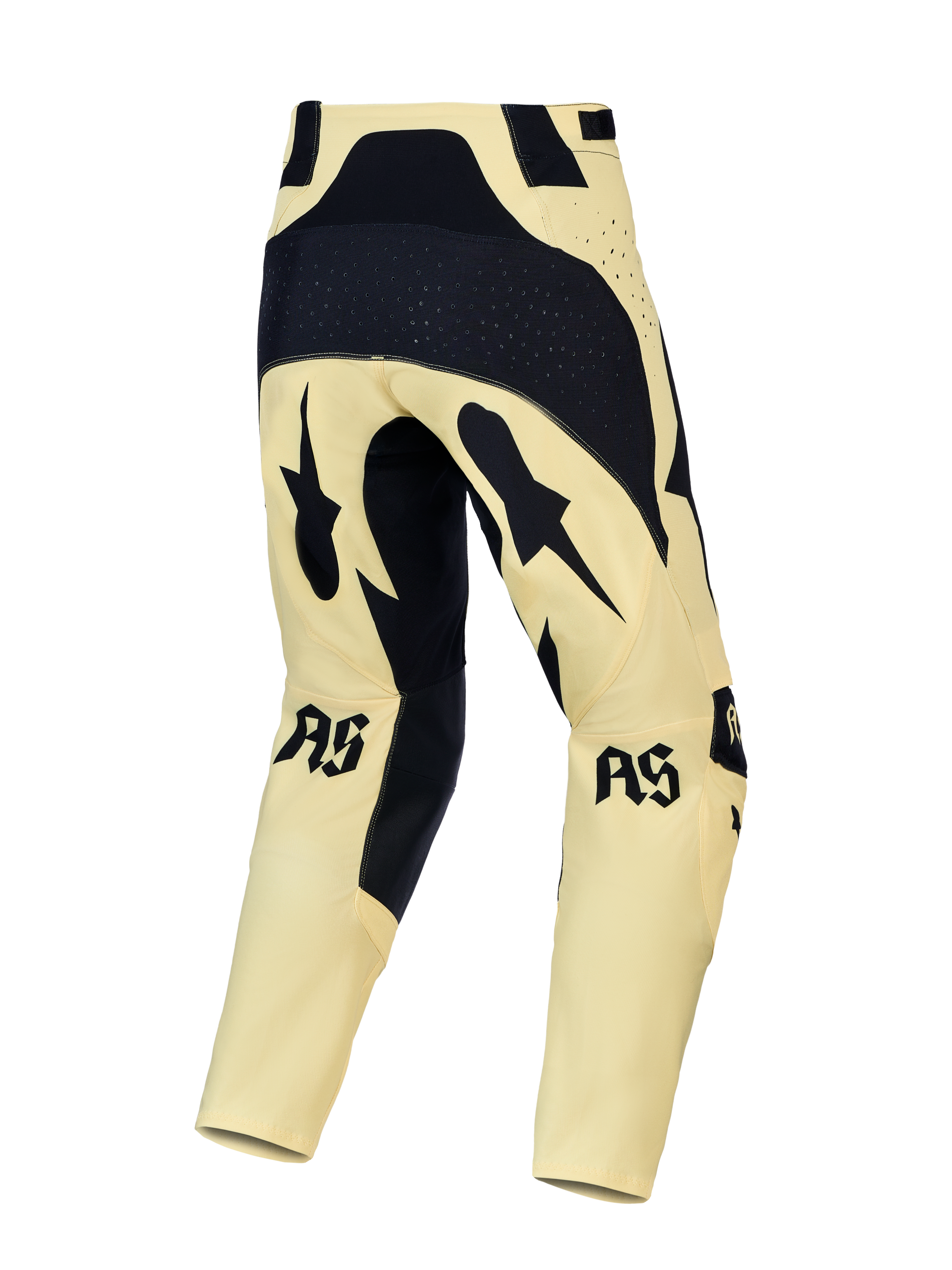 Calças Alpinestars Techstar Atrox de motocross, amarelas e pretas, vista traseira com assento reforçado e ripstop elástico.