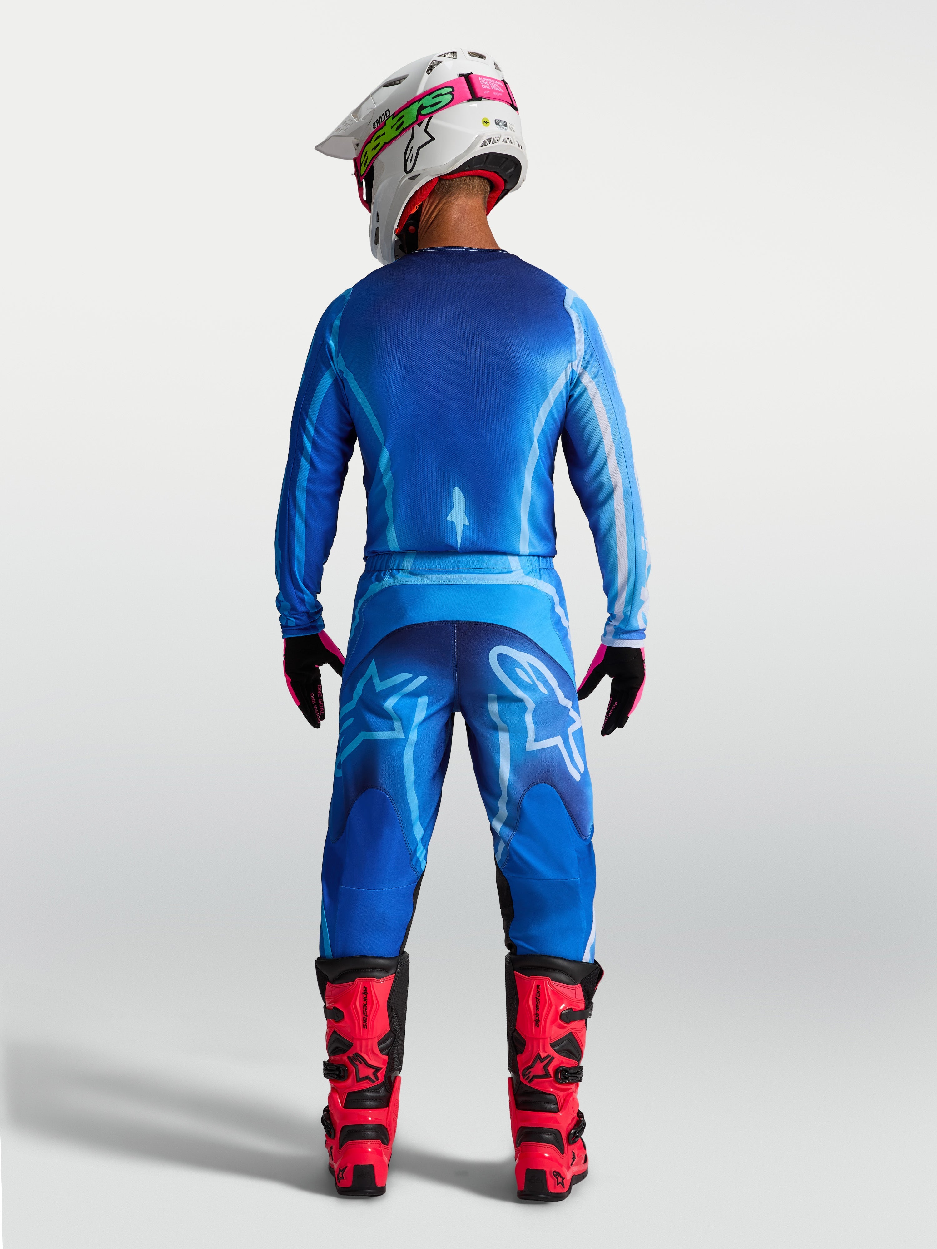 Alpinestars calças Fluid Kepler de motocross para homem, azuis, vista traseira, ajuste ergonómico em polifabric durável