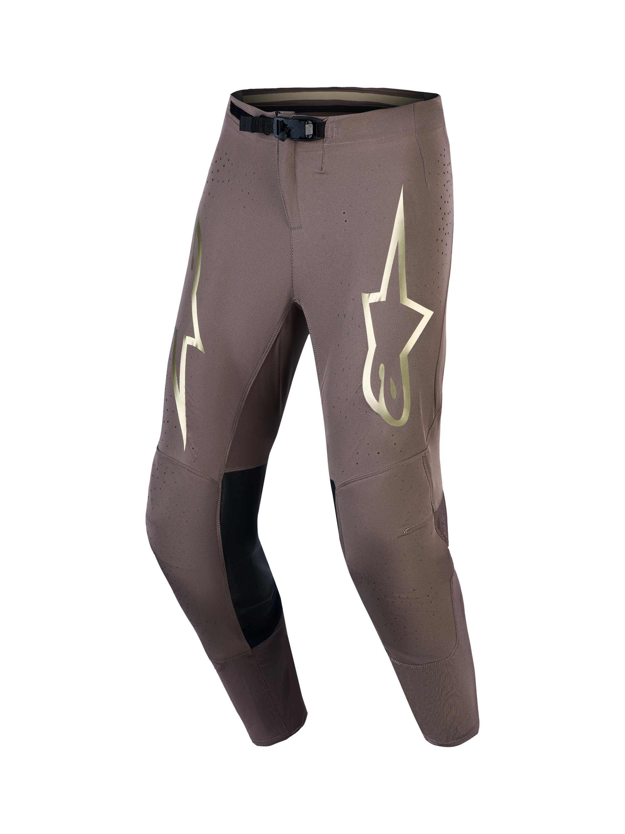 Calças Alpinestars Supertech Air Gold Edição Limitada, motocross, castanhas e douradas, tecido elástico ventilado.