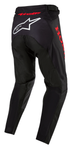 Honda Racer Iconic Pants, Motocross Pants, Black and Red, rear view featuring white Alpinestars logo on the seat and red Honda branding on the side, ergonomic design with red waistband logo for off-road racing.