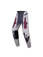 Alpinestars Calças Supertech Swan Juventude 2027, equipamento de motocross cinzento e vermelho fluo com rip-stop elástico.