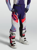 Alpinestars Calças Supertech Dyna Juventude 2027, calças de motocross roxas e rosa fluo com rip-stop de alta durabilidade.