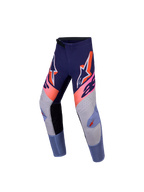 Calças Alpinestars Supertech Dyna Juventude, motocross para jovens, roxo e rosa fluorescente, tecido rip-stop elástico.