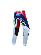 Alpinestars Calças Supertech Dyna Juventude, calças de motocross, vermelhas, brancas e azul-marinho, vista traseira, tecido rip-stop elástico.