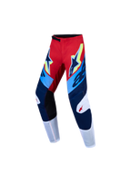 Alpinestars Calças Supertech Dyna Jovem e Gear Set, calças de motocross vermelhas e azul-marinho com rip-stop elástico.
