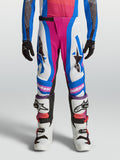 Alpinestars Supertech Maven juventude, calças de motocross brancas e hot coral, com ajuste elástico e durabilidade.