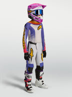 Calças Alpinestars Fluid Drag Juventude 2027, para motocross, azul e branco, tecido resistente e ajuste ergonómico.