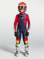 Alpinestars Calças Fluid Drag Juventude 2027, calças de motocross para jovens, azul-marinho e vermelho, em polifabric 600D, modelo com equipamento de proteção off-road
