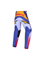 Alpinestars Calças Fluid Drag Juventude 2027, calças de motocross azuis e douradas para jovens, vista traseira ergonómica.