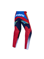 Alpinestars Calças Fluid Drag Jovem, calças de motocross para crianças, azul, vermelho e branco, vista traseira com construção têxtil durável.