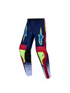 Alpinestars calças Fluid Drag Jovem, calças de motocross azul-marinho e vermelho, com design pré-curvado e durável.