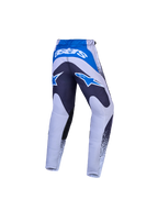 Calças Alpinestars Fluid Drag Jovem, vista traseira, cinzentas e azuis, têxtil de motocross com ajuste ergonómico pré-curvado.