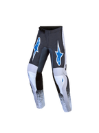 Alpinestars Calças Fluid Drag Juventude 2027, calças de motocross para jovens, cinzentas e azuis, design têxtil pré-curvado.