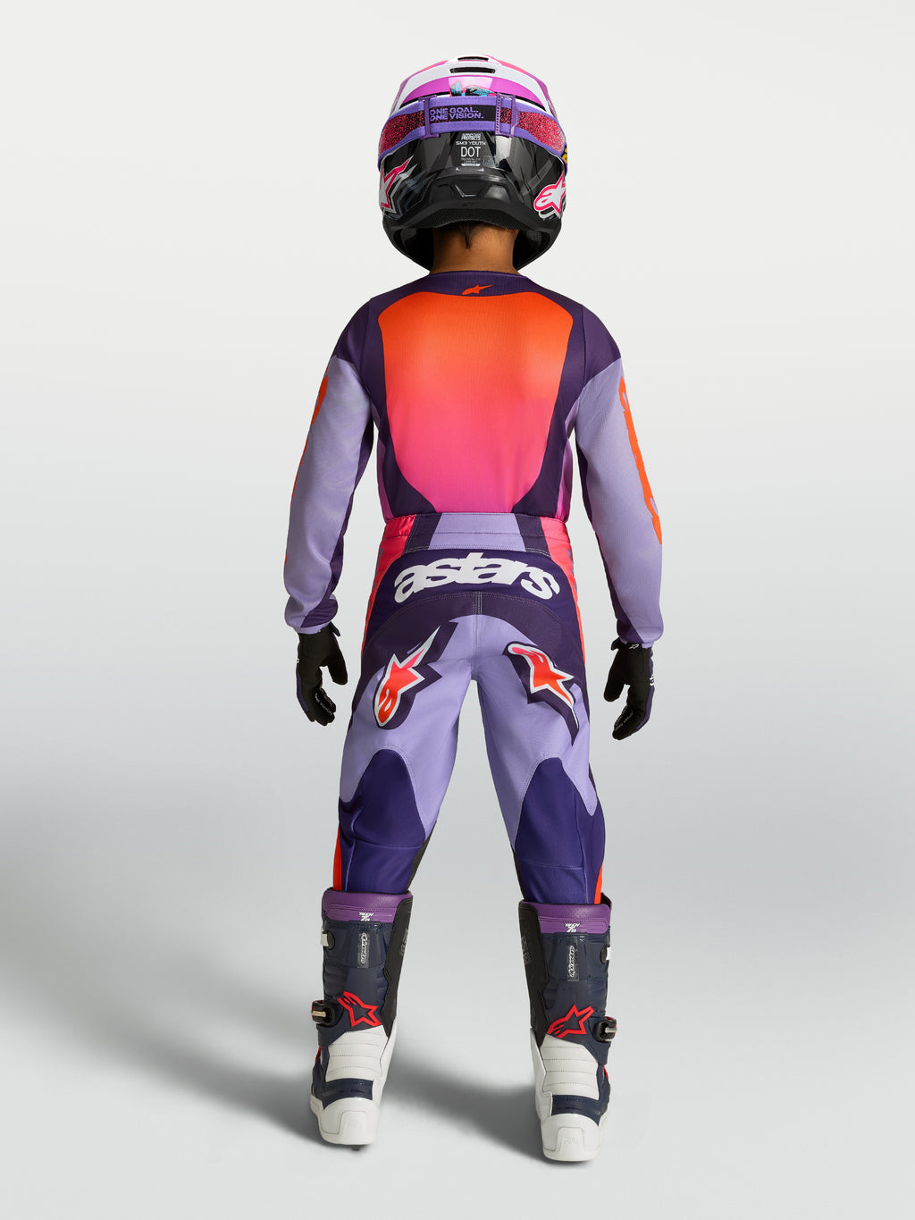 Alpinestars Calças Fluid Hunt Juventude, calças de motocross para jovens, roxo e rosa, construção têxtil durável, vista traseira