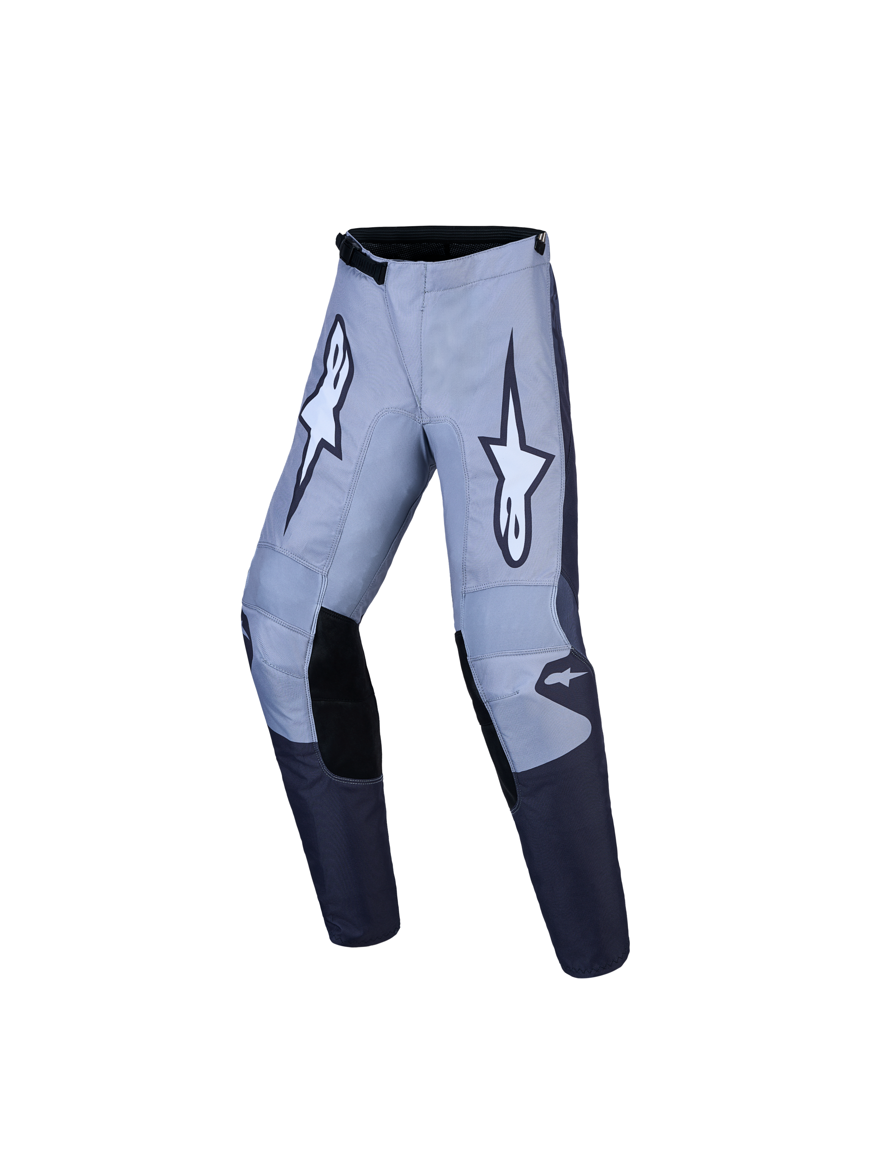 Alpinestars calças Fluid Amber Jovem, calças de motocross cinzentas e pretas para jovens, em politecido 600D resistente.