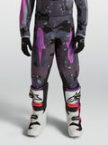 Alpinestars calças Fluid Lone juventude, calças de motocross, cinzentas camufladas e roxas, em polifabric 600D durável.