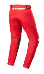 Alpinestars Youth 2023 Racer Narin Pants, calças de motocross, vermelho Mars e branco, vista traseira com logótipo Alpinestars branco na cintura, painéis internos das pernas em couro preto, design ergonómico pré-curvado para condução todo-o-terreno