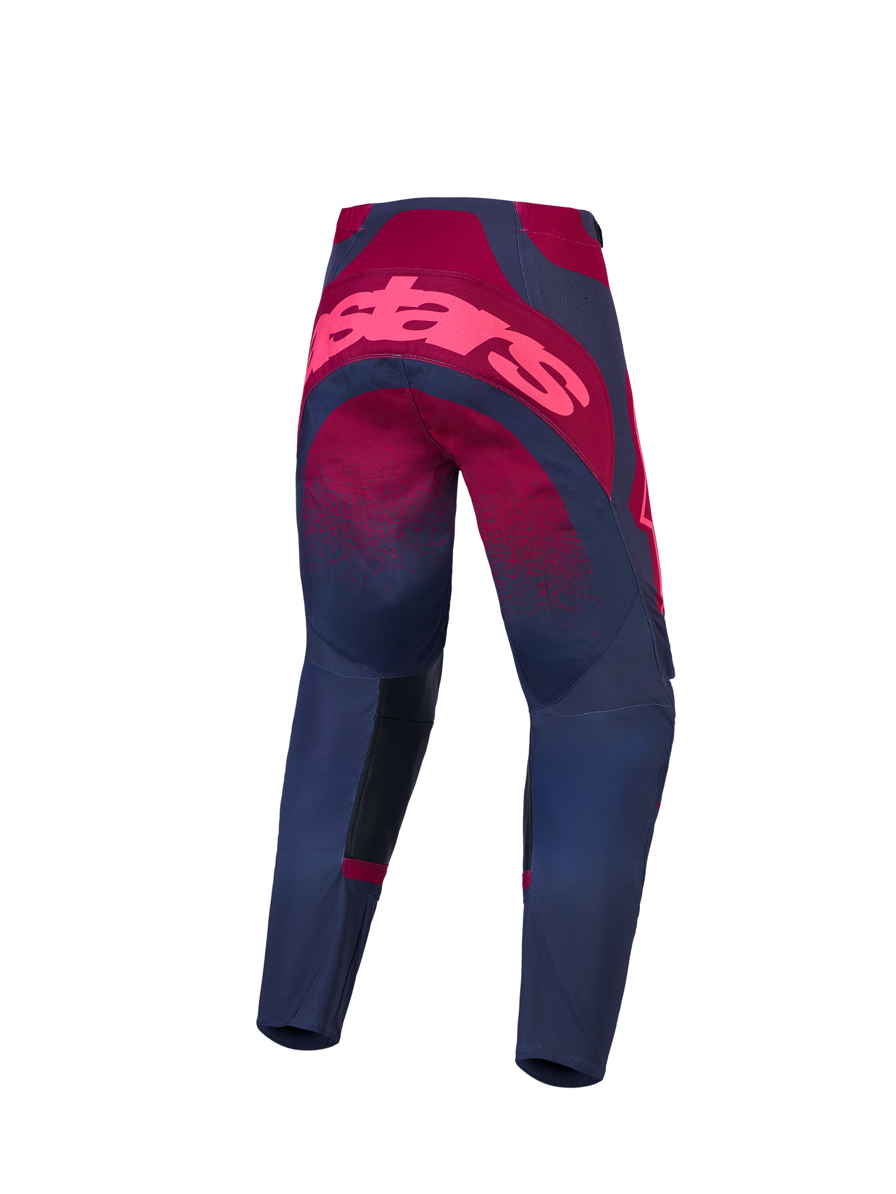 Alpinestars Calças Stella Techstar Swan e Stella Techstar Swan Gear Set, calças de motocross para mulher, carmesim e cinzento escuro, vista traseira, ajuste de corrida