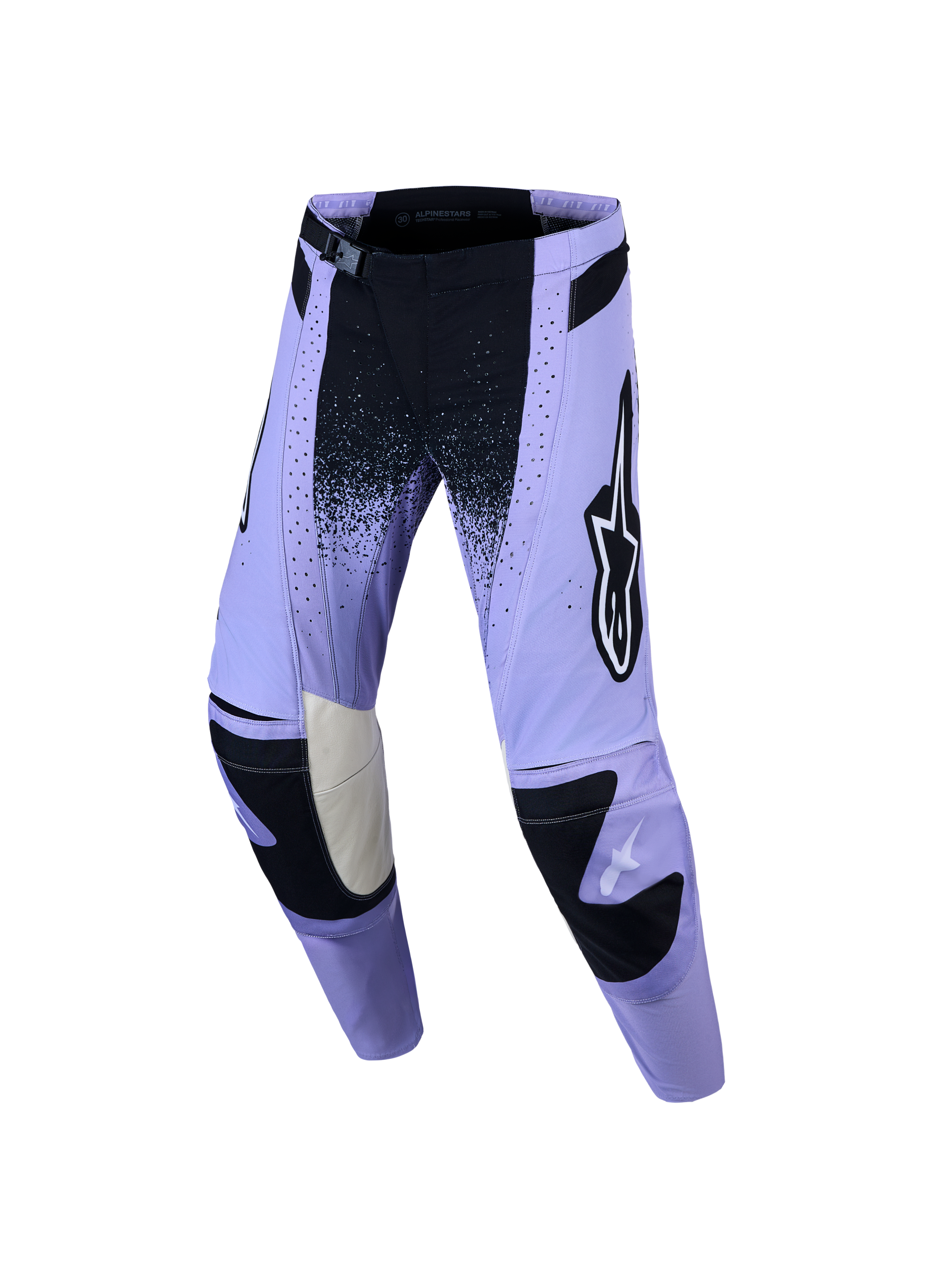 Alpinestars Stella Techstar Swan Pants, Women's Motocross Gear, Purple and Black, with laser-cut vents and SX2 buckle.