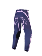 Alpinestars Stella Fluid Apex V2, calças de motocross para mulher, cinzentas e rosa, vista traseira com painéis de assento reforçados e logótipo Astars.