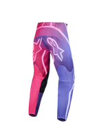 Alpinestars Stella Fluid Kepler, calças de motocross para mulher, gradiente rosa e roxo, vista traseira, logótipos brancos.