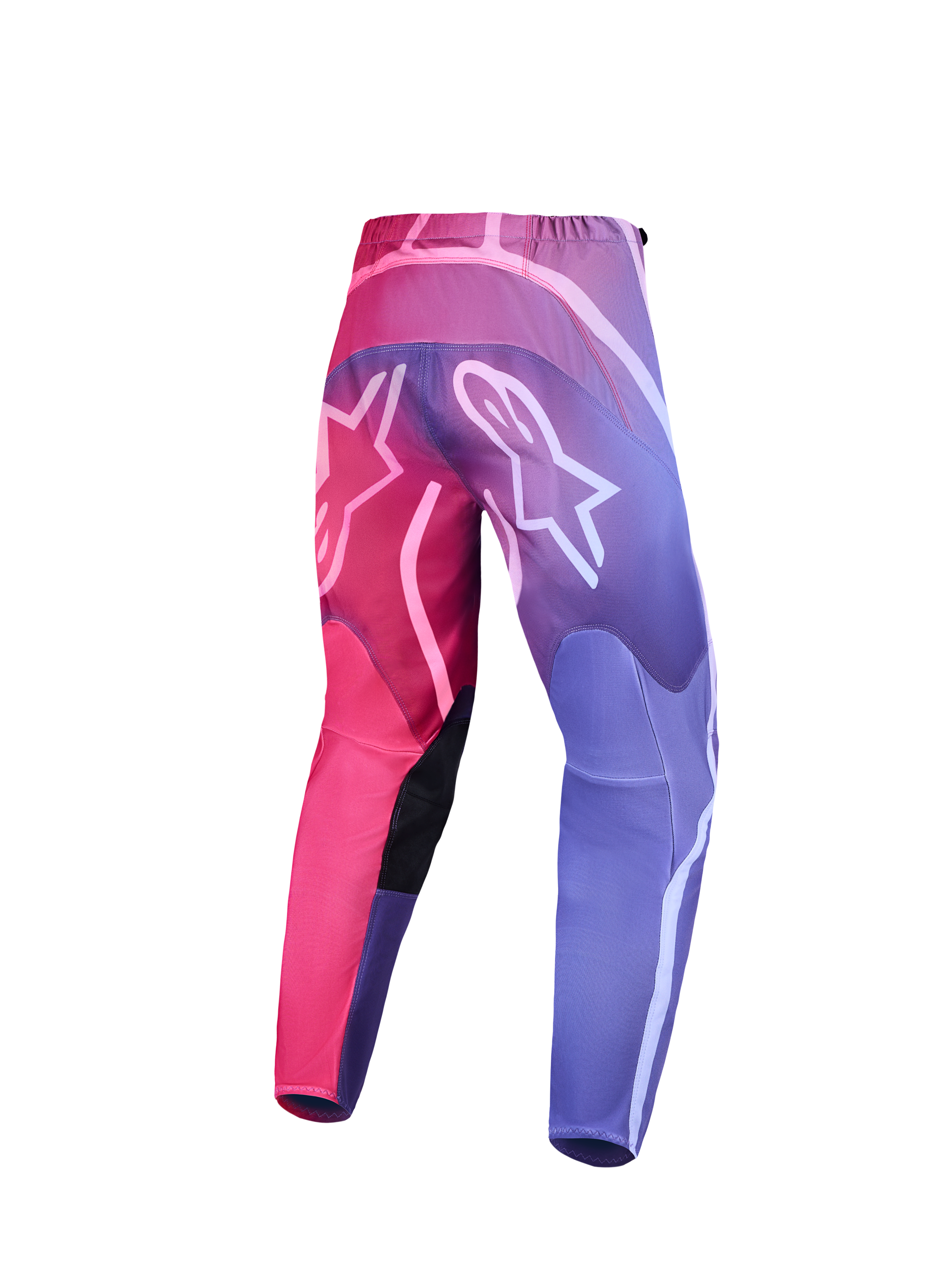 Calças Alpinestars Stella Fluid Kepler para mulher, roxas e vermelhas, vista traseira, para motocross e todo-o-terreno.