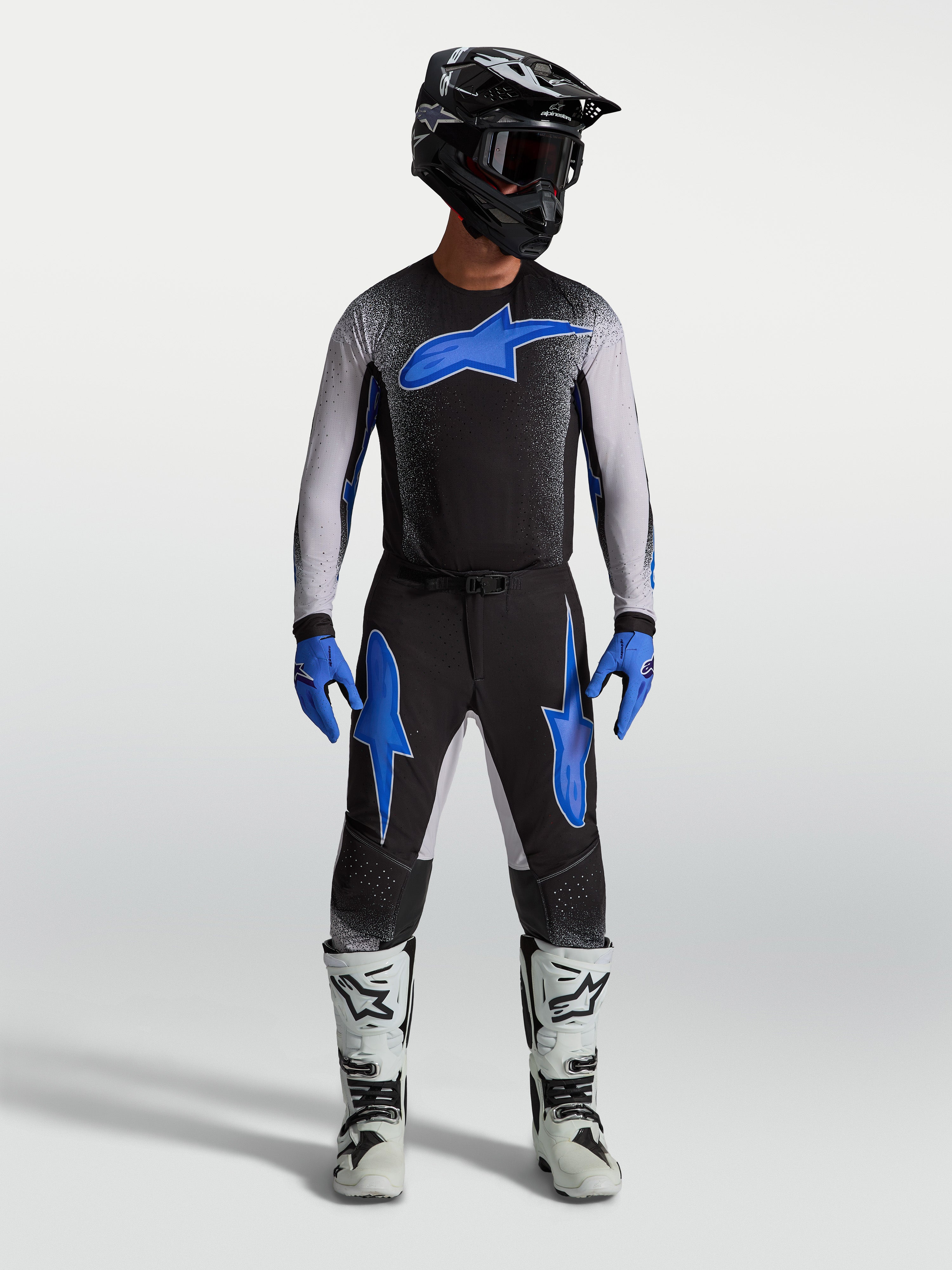 Alpinestars camisola e gear set Supertech Hiten AFD, equipamento de motocross para homem, preto e azul, ajuste ergonómico