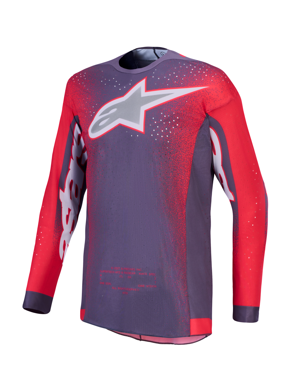 Alpinestars Supertech Hiten AFD, camisola de motocross para homem, cinzenta e vermelha fluo, malha elástica ventilada.