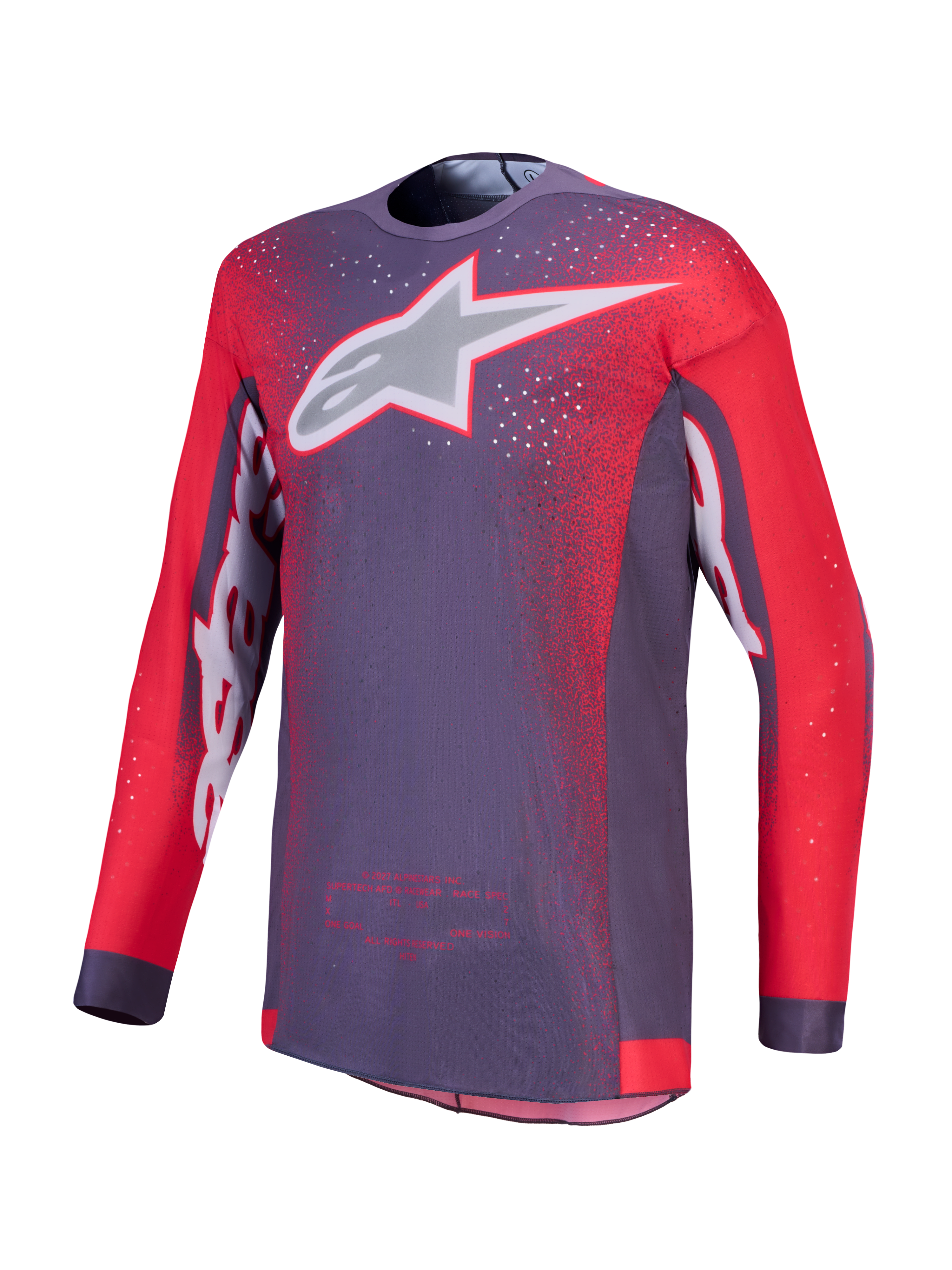 Alpinestars Supertech Hiten AFD, camisola de motocross para homem, cinzenta e vermelha fluo, malha elástica ventilada.