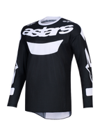 Camisola Alpinestars 2026 Racer Air Riway, camisola de motocross preta e branca, com logótipo astars branco no peito, tecido de malha leve para elevado fluxo de ar, mangas compridas e corte atlético para performance off-road