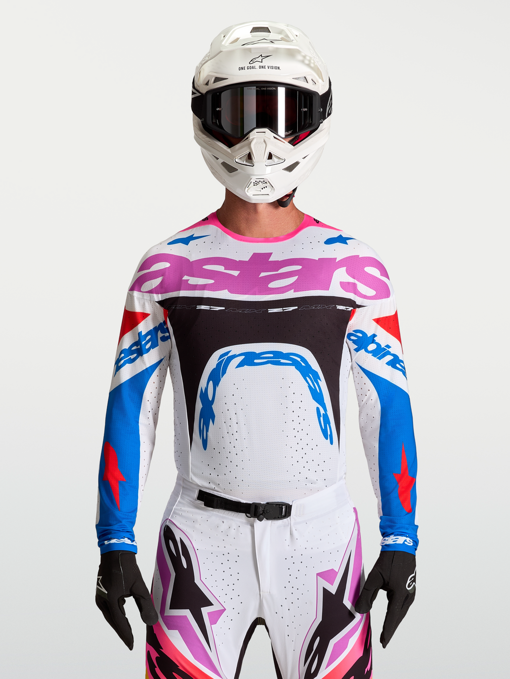 Alpinestars camisola Supertech Dyna, camisola de motocross para homem, branca e azul, malha elástica leve e respirável