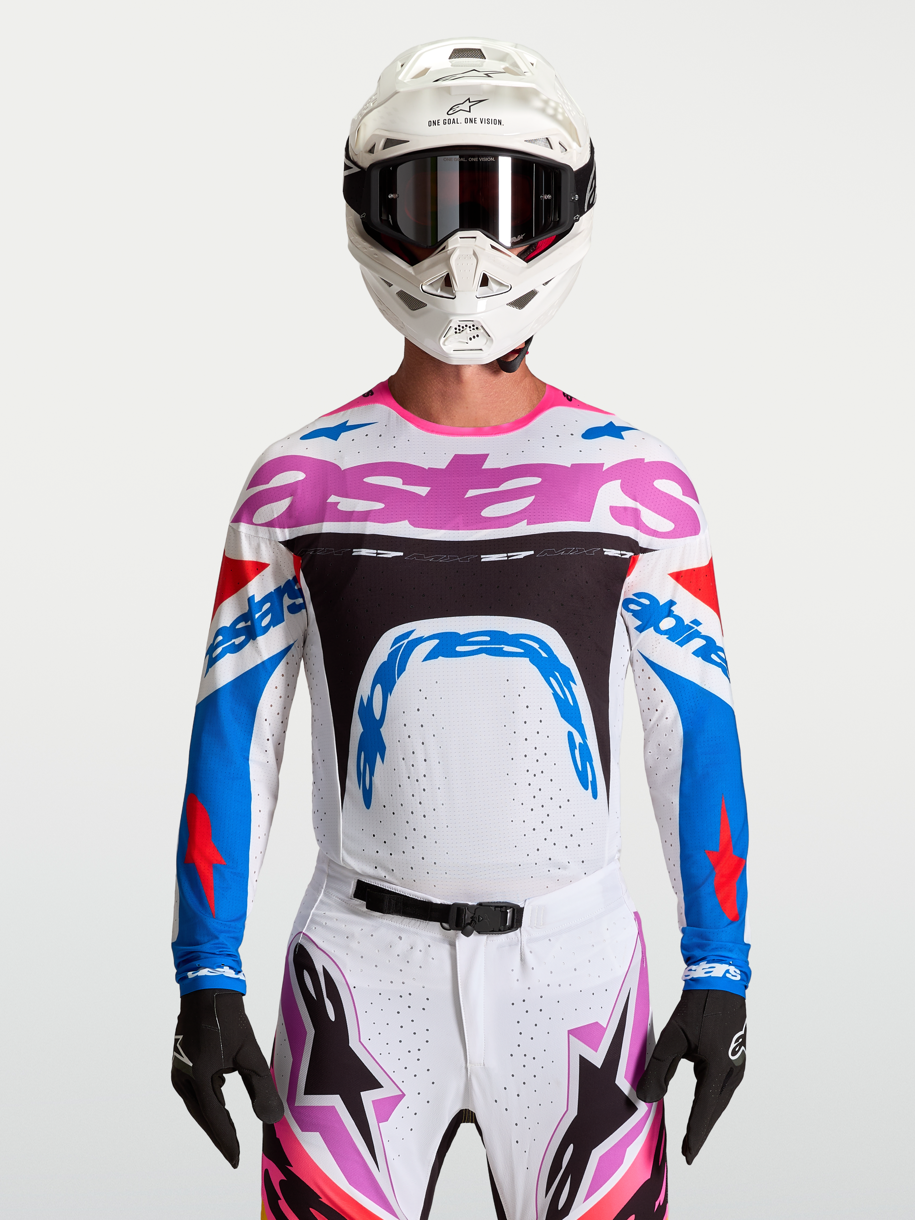 Alpinestars camisola Supertech Dyna, camisola de motocross para homem, branca e azul, malha elástica leve e respirável
