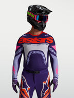 Alpinestars Camisola Supertech Dyna, camisola de motocross roxa e rosa fluo, ajuste atlético em malha ventilada para homem.