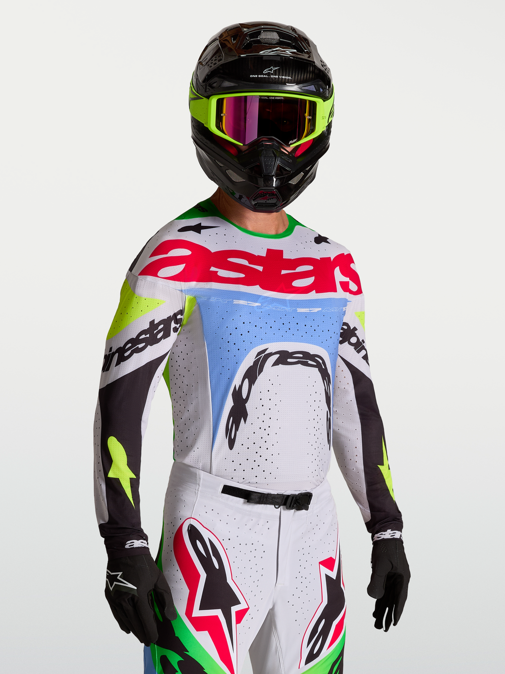 Alpinestars Camisola Supertech Dyna, camisola de motocross para homem, lilás claro e verde fluo, com ventilação a laser.