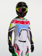 Alpinestars Camisola Supertech Dyna, camisola de motocross para homem, lilás claro e verde fluo, com ventilação a laser.