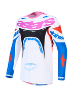 Alpinestars Supertech Dyna, camisola de motocross para homem, branca, azul e rosa, em malha elástica leve e respirável, design de performance de nível profissional