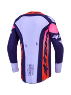 Alpinestars Supertech Dyna, camisola de motocross para homem, violeta e roxo, vista traseira em malha elástica ventilada.