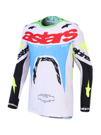 Alpinestars Supertech Dyna 2027, camisola de motocross para homem, branca e verde fluo, ajuste atlético em malha elástica.