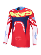Alpinestars Camisola Supertech Dyna, camisola de motocross para homem, vermelha e azul-marinho, malha elástica leve com ajuste de corrida.
