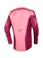Alpinestars 2026 Racer Riway Jersey, camisola de motocross, Dark Red Coral, vista traseira mostrando construção multi-painel, logótipo Astars na parte inferior das costas e marca astars nas mangas compridas, equipamento de performance para todo-o-terreno