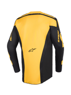 Alpinestars 2026 Racer Riway Jersey, camisola de motocross, amarela e preta, vista traseira mostrando o painel central amarelo e mangas pretas com marca 'astars' amarela, design ergonómico para corridas off-road