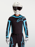 Alpinestars Supertech Vesta, camisola de motocross para homem, preta e azul-turquesa, com ventilações a laser respiráveis.