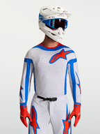 Camisola Alpinestars Supertech Vesta, para motocross, homem, lilás e vermelho com pormenores azuis e malha respirável.