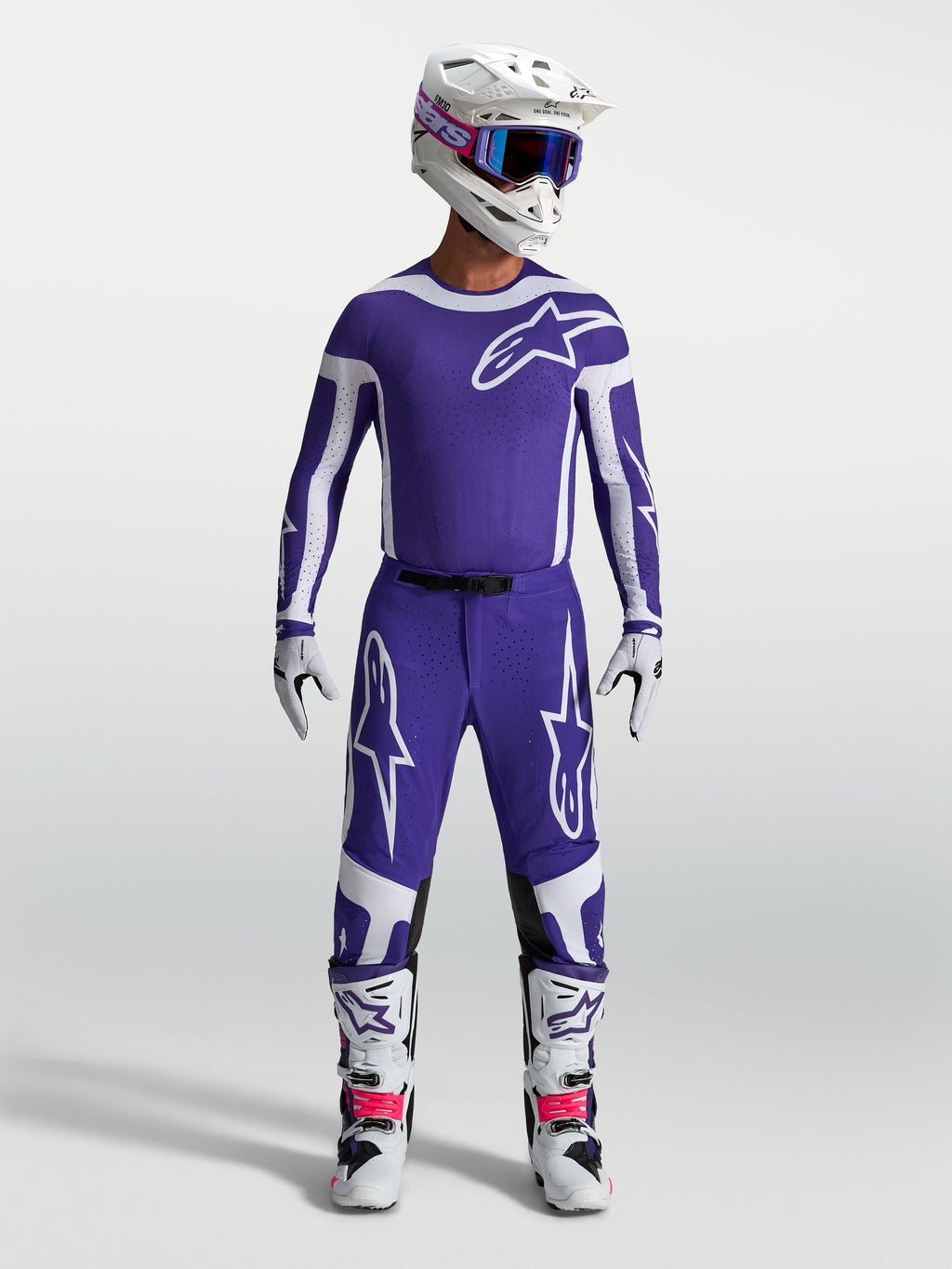 Alpinestars Camisola e conjunto Supertech Vesta, motocross, azul escuro e branco, com ajuste atlético profissional.