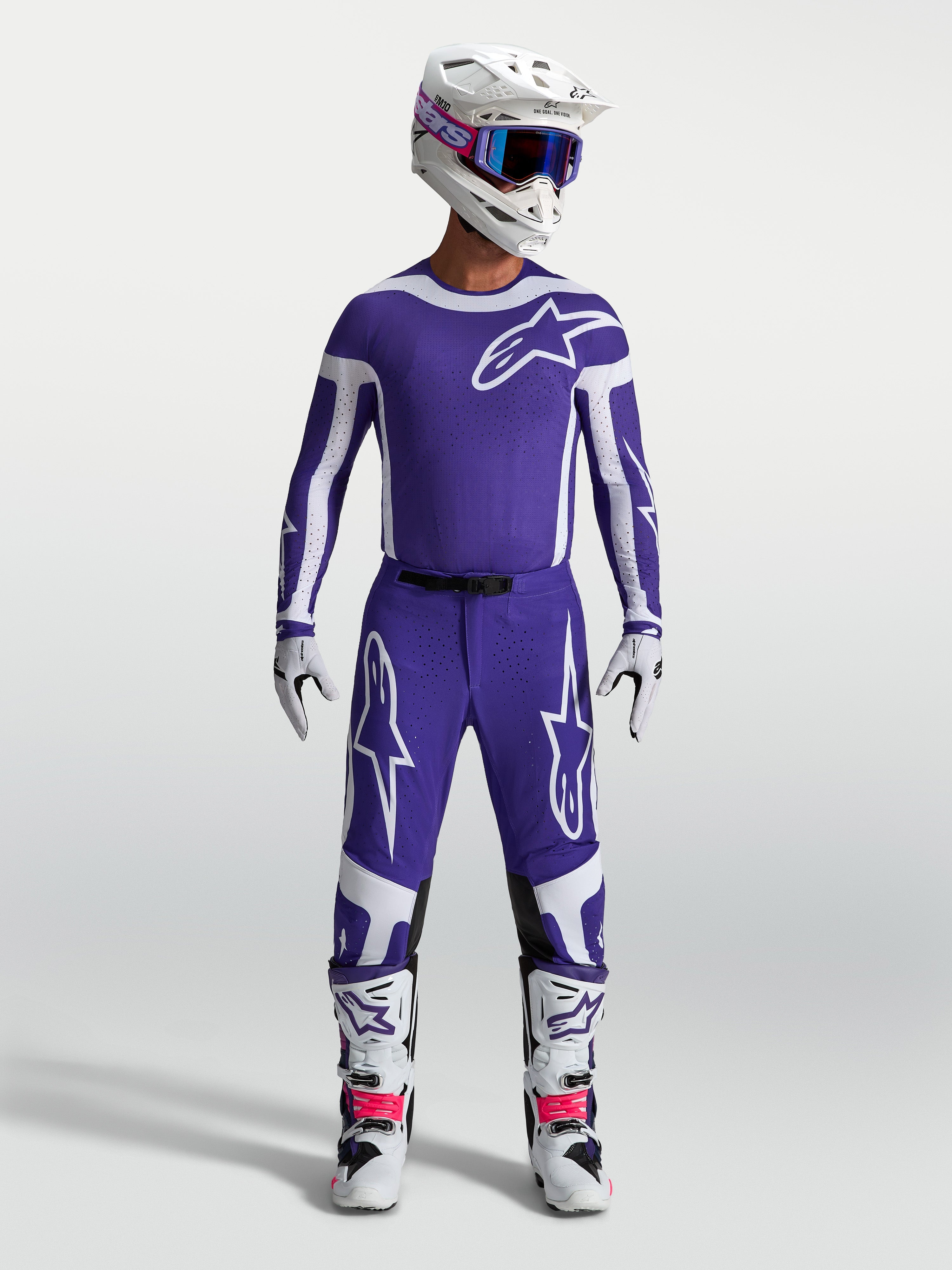 Alpinestars Camisola e conjunto Supertech Vesta, motocross, azul escuro e branco, com ajuste atlético profissional.