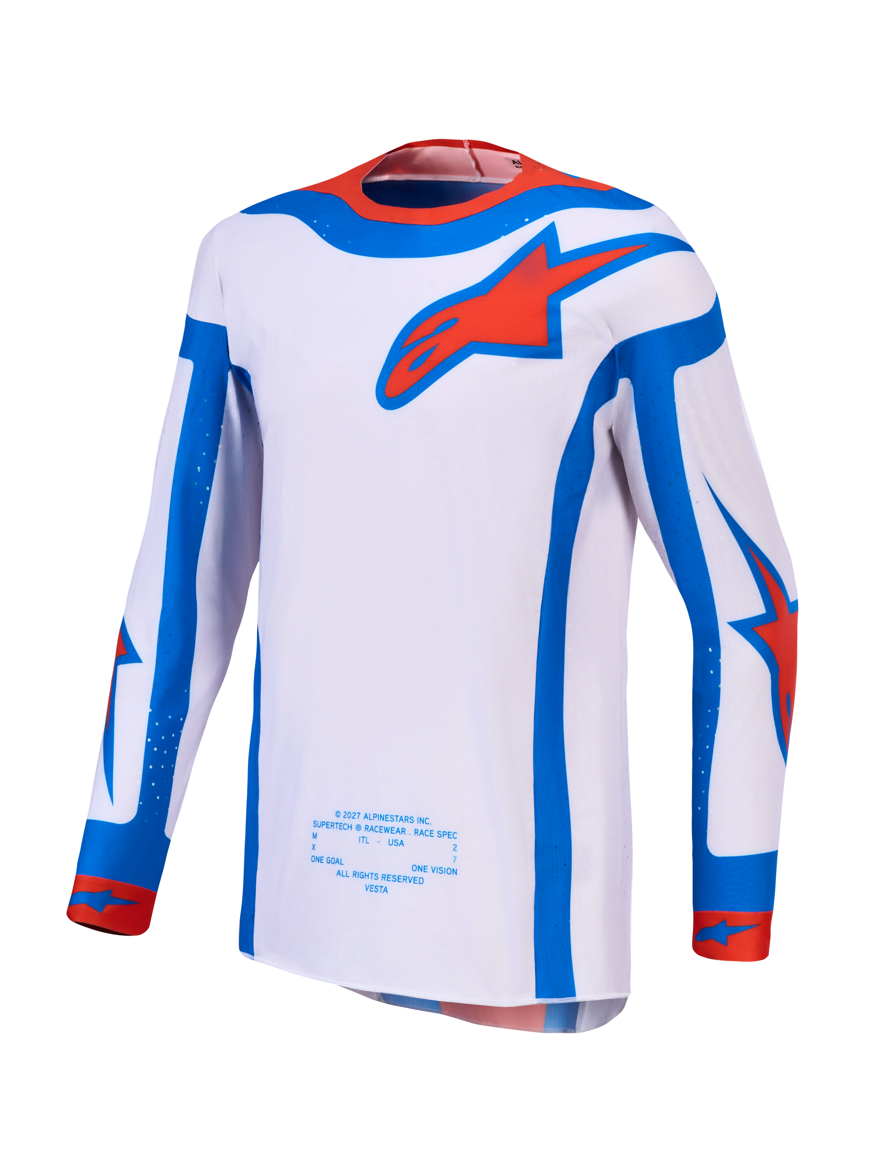 Alpinestars Supertech Vesta camisola e conjunto, camisola MX para homem, lilás claro, vermelha e azul, ajuste atlético.